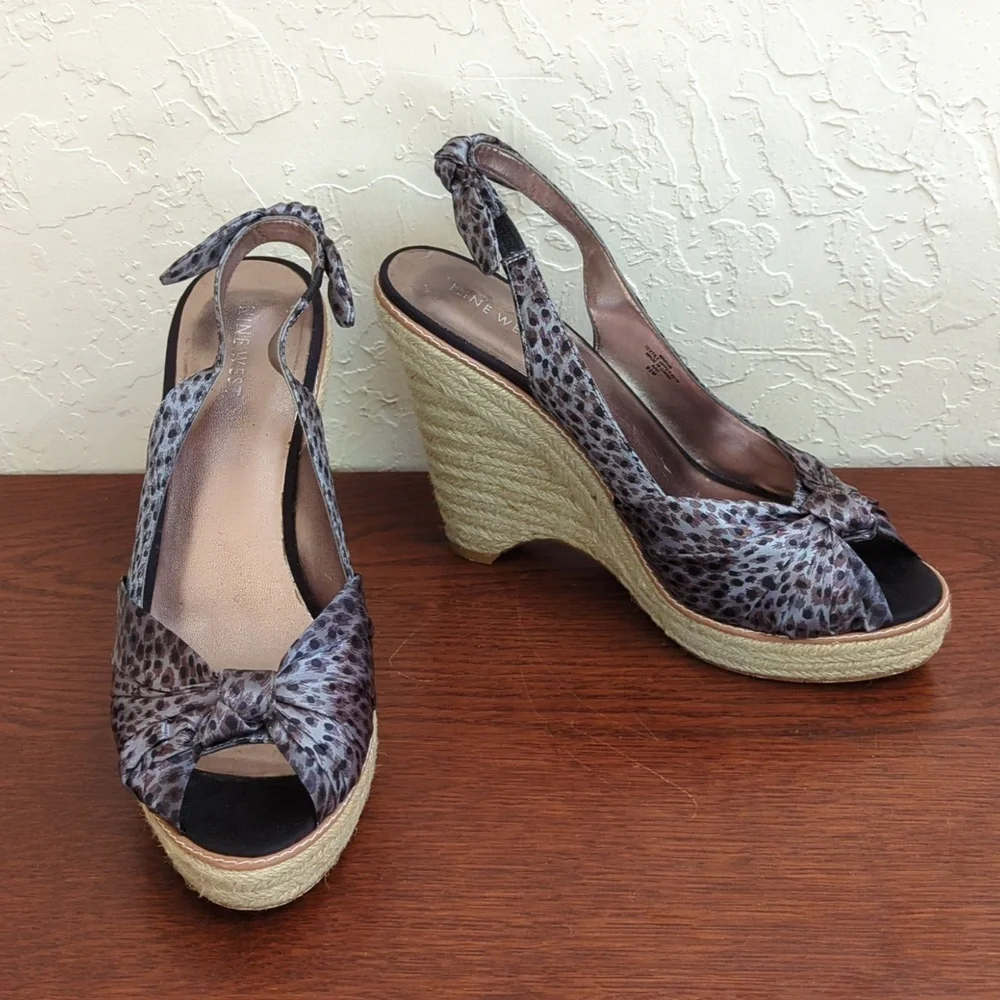 Nine West Leopard Textile Upper Knot Toe/Heel Strap Slingback Espadrilles 9.5